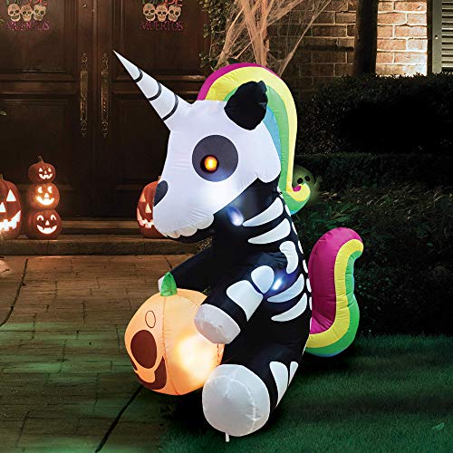 Joiedomi 5 FT Tall Halloween Inflatable Sitting Skeleton Unicorn Inflatable Yard Decoration with Build-in LEDs Blow Up Inflatables for Halloween Party Indoor, Outdoor, Yard, Garden, Lawn Decorations