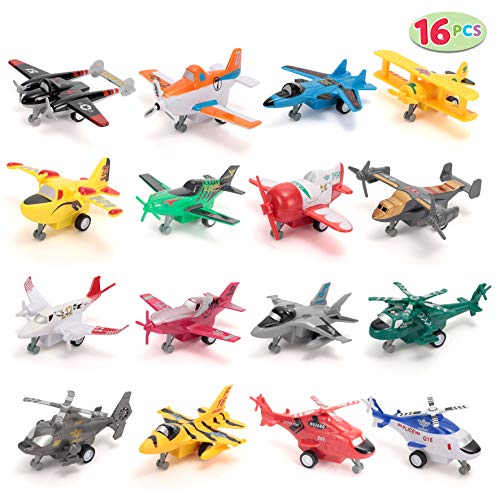 JOYIN 16 PC Pull Back Aircraft Airplane Plane Toys Vehicle Playset, Including Helicopter Toys, Jet Toys, Fighter Jet Toys, Bomber Toys, Biplane Toy and More!