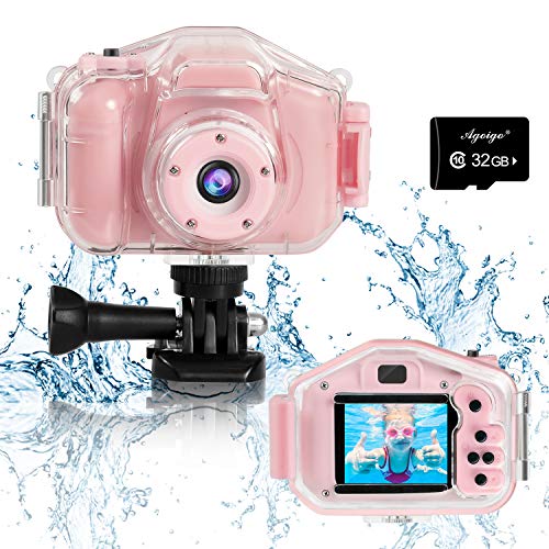 Agoigo Kids Waterproof Camera Toys for 3-12 Year Old Boys Girls Christmas Birthday Gifts Children's HD Video Digital Action Cameras Child Indoor Outdoor Toddler Camcorder Camera, 2 Inch Screen (Pink)