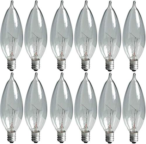 GE Crystal Clear Bent Tip Decorative Light Bulbs (40 Watt), 370 Lumen, Candelabra Light Bulb Base, 12-Pack Chandelier Light Bulbs