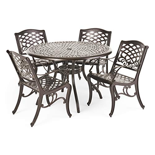 Christopher Knight Home Hallandale Outdoor Cast Aluminum Dining Set for Patio or Deck, 5-Pcs Set, Black