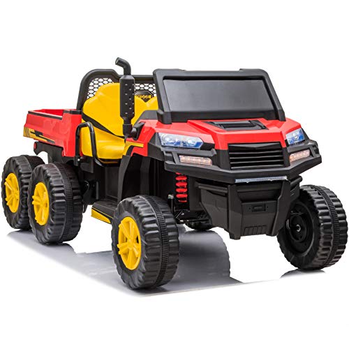 sopbost Ride on Dump Truck 12V 14Ah 4WD Battery Powered Ride On Car with Remote Control 2 Seater Electric Ride on Toys Truck for Kids Boys Girls, Music Play, Bluetooth, Red