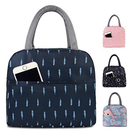 Buringer Reusable Insulated Lunch Bag Cooler Tote Box with Front Pocket Zipper Closure for Woman Man Work Picnic or Travel (Dark Blue)
