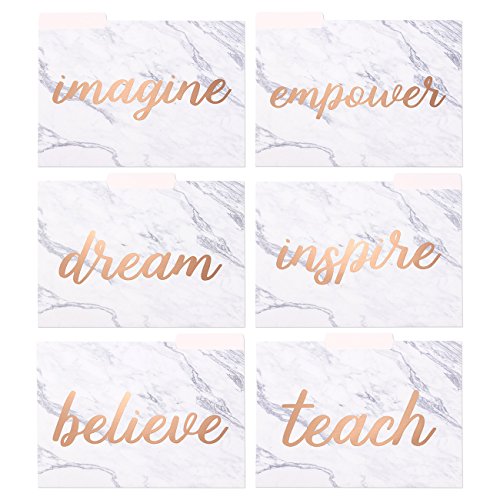 Best Paper Greetings Inspirational File Folders with Marble Design (9.5 x 11.5 Inches, Rose Gold Foil, 12-Pack)