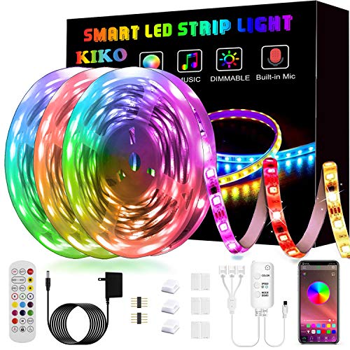 50ft/15M LED Strip Lights, Smart KIKO Led Lights Music Sync Color Changing Rope Lights SMD 5050 RGB Light Strips with Bluetooth Controller Apply for TV, Bedroom, Party and Home Decoration