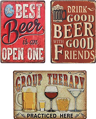 UNIQUELOVER Bar Beer Signs, Best Beer, Good Beer & Group Vintage Metal Tin Sign Funny Kitchen Signs for Home Wall Art Plaque Decor 12 x 8 Inches /30 x 20cm -3Pcs