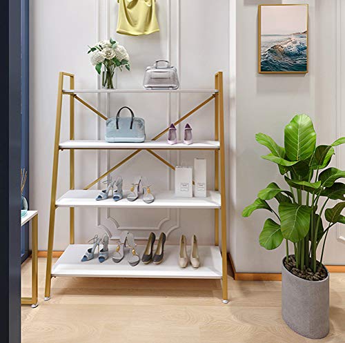 Floor-Standing Gold Clothing Rack with Shelves Metal Display Rack for Shoes Bag Jewelry Hat Plant Storage Bookshelf