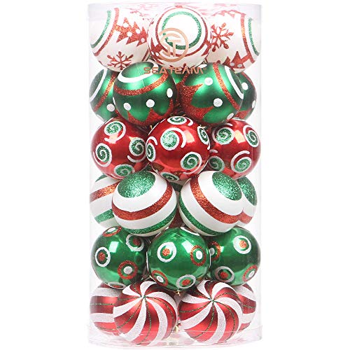 Sea Team 60mm/2.36' Delicate Contrast Color Theme Painting & Glittering Christmas Tree Pendants Decorative Hanging Christmas Baubles Balls Ornaments Set - 30 Pieces (Elf)