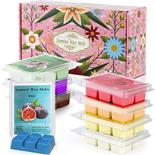 Tobeape Scented Wax Melts, 8 Pack Soy Wax Cubes, Assorted Wax Warmer Cubes/Tarts Total 20oz with Strongly Fragrance Essential Oils - Rose, Lavender, Fig, Vanilla, Jasmine, Lemon, Spring, Bergamot