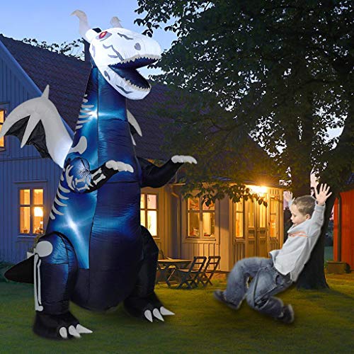 Twinkle Star 8ft Halloween Inflatable Yard Decorations Lighted Skeleton Dinosaur, Animated Blow Up Tyrannosaurus T-Rex Yard Prop, Giant Lawn Decorations Home Garden Holiday Party Outdoor Decor