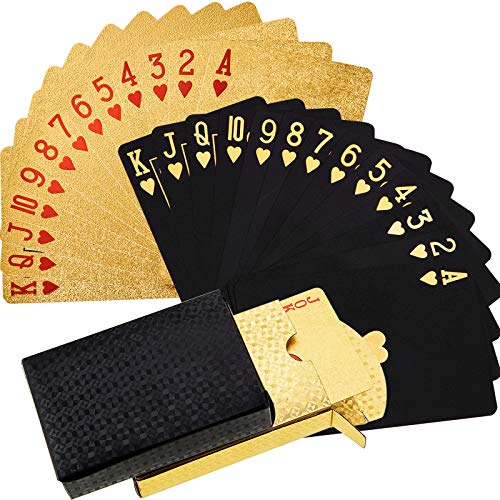 2 Decks Black and Gold Playing Card Waterproof Poker Cards Plastic PET Poker Card Novelty Poker Game Tools for Family Card Game Party
