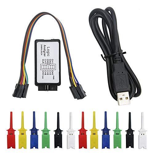 KeeYees USB Logic Analyzer Device with 12PCS 6 Colors Test Hook Clip Set USB Cable 24MHz 8CH 8 Channel UART IIC SPI Debug for Arduino ARM FPGA M100 SCM