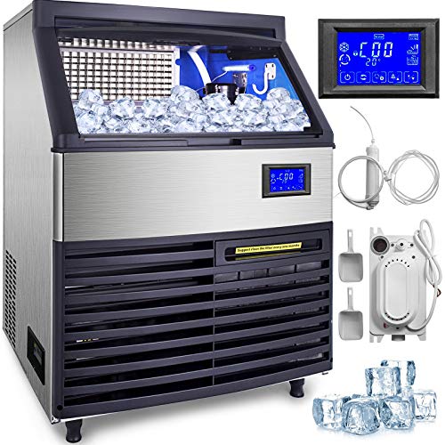 VEVOR 110V Commercial ice Machines 320LBS/24H with 99LBS Bin and Electric Water Drain Pump LCD Panel, Clear Cube, Stainless Steel, Air Cooling, ETL Approved, Include 2 Scoops and Connection Hoses