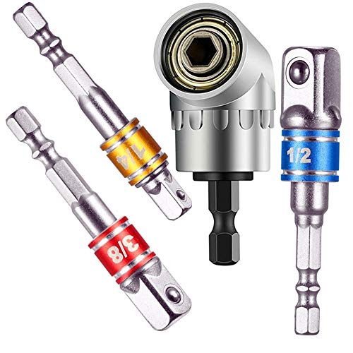 Impact Socket Adapter Extension,Impact Wrench,Nut Driver Bit,Socket Drivers For Drill,Drill Bit Driver,Right Angle Drill Attachment Bit Extension,1/4' 3/8' 1/2' Hex Shank Extension Drill Bit Set