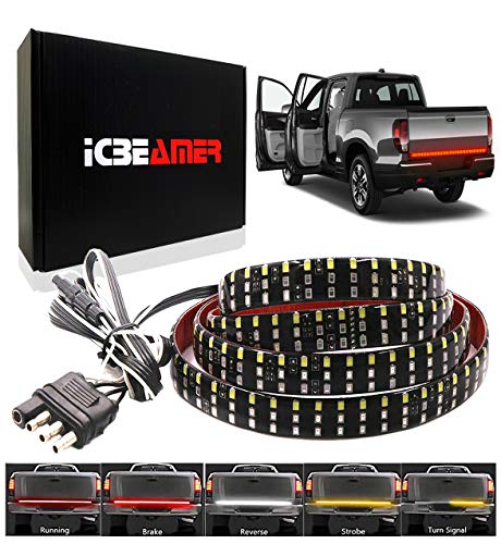 ICBEAMER 6-Function 60' Triple Row 504 LED Truck Tailgate Light Strip Bar Waterproof Reverse Turn Signal, Parking, Brake