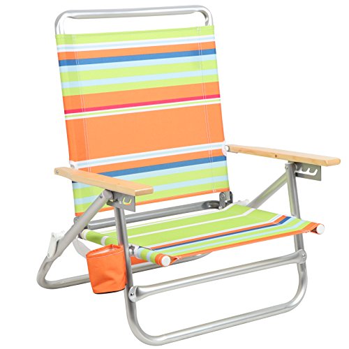 PORTAL Aluminum Lightweight 4-Way Hi Back Folding Beach Chair, Classic Wood Handle Camp Chair with Cup Holder and Padded Carry Shoulder Strap