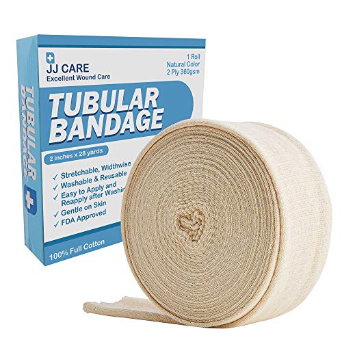 Premium Tubular Bandage 2” x 28 Yards, Cotton Stockinette Size B, Tubular Stockinette for Legs and Knees, 2 Ply Cotton Bandage Wrap, Tubular Bandage by JJ CARE