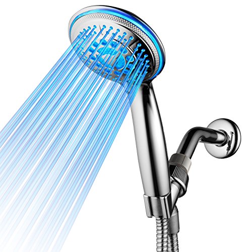 DreamSpa All Chrome Water Temperature Controlled Color Changing 5-Setting LED Handheld Shower-Head by Top Brand Manufacturer! Color of LED lights changes automatically according to water temperature