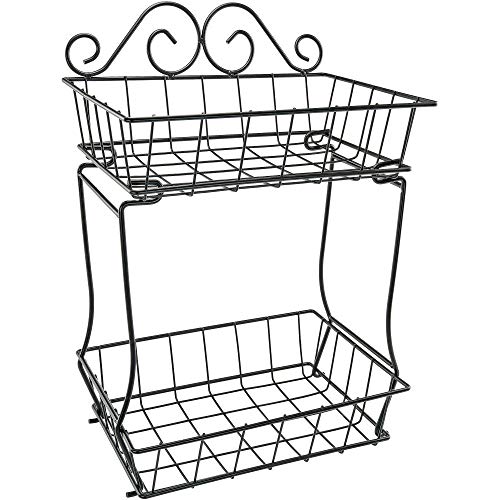 Southern Homewares 2 Tier Fruit Bread Basket Metal Wire Storage Rack Display No Tools Easy Assembly Screw Free Design