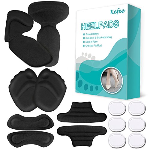 Heel Grips, High Heel Pads, Heel Inserts, High Heel Forefoot Cushion, Blister Prevention High Heel Insoles, High Heel Liners, Anti Slip Heel Shoe Cushion Inserts, Heel Snugs for Women (14 pcs) (Black)