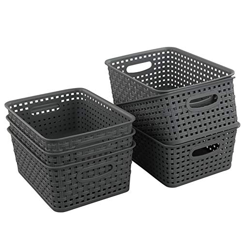 Teyyvn Plastic Storage Basket, 10.03' x 7.59' x 4.09', Pack of 6, Gray