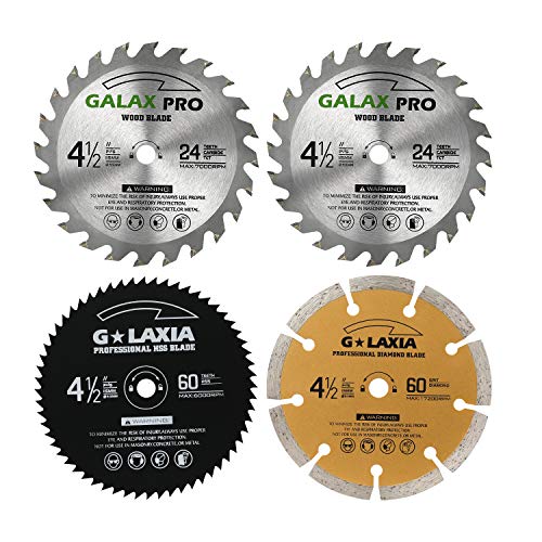 GALAX PRO Saw Blade Set, Pack Of 4 Assorted 60T HSS Metal/24T TCT Wood/Diamond 4-1/2-Inch Circular Saw Blade with 3/8' Arbor for Fast Cutting…