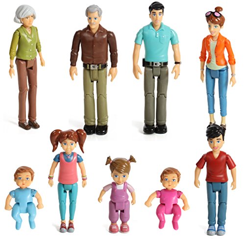 Beverly Hills Doll Collection Sweet Li'l Family Dollhouse People Set of 9 Action Figure Set - Grandpa, Grandma, Mom, Dad, Sister, Brother, Toddler, Twin Boy & Girl