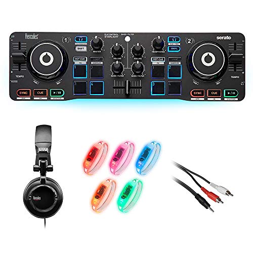 Hercules DJ Party Set with DJControl Starlight Controller, Headphones, LED Wristbands, 3' Y-Cable Cable Bundle