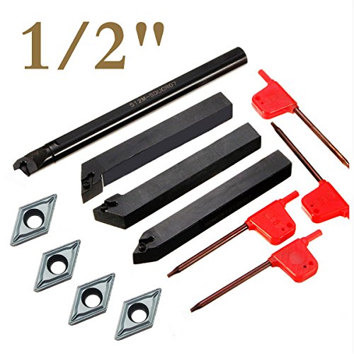 4 Piece 1/2' Mini Lathe Indexable Carbide Turning Tool Holder Bit Set With 4PCS DCMT21.51 Indexable Carbide Turning Insert