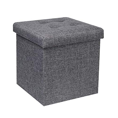B FSOBEIIALEO Storage Ottoman Cube, Toy Chest Folding Footrest Stool Seat, 12.6'X12.6'X12.6' (Linen Grey)