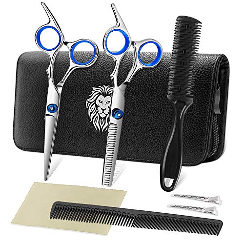 Professional Hair Cutting Scissors Set Hairdressing Scissors Kit, Hair Cutting Scissors, Thinning Shears, Hair Razor Comb, Clips, PLYRFOCE Shears Kit for Home, Salon, Barber
