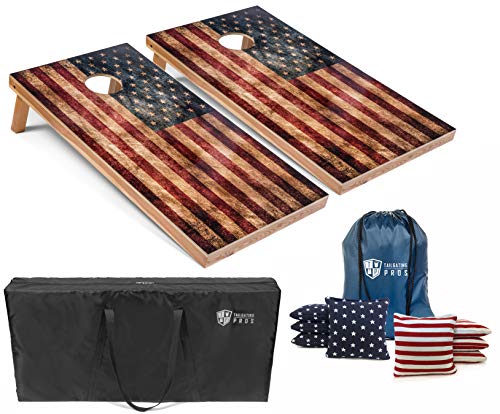 Tailgating Pros Regulation Flag Cornhole Board Sets Includes 8 Bean Bags and Carrying Totes 4'x2' Flag Toss Game Several Corn Hole Board Designs to Choose from!