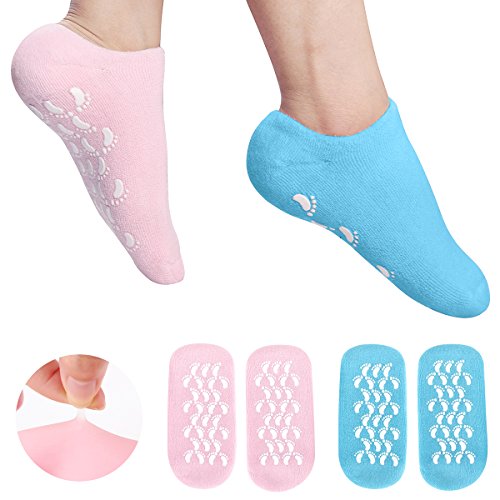 Moisturizing Gel Socks, Ultra-Soft Original Gel Socks Moisturizing Socks, Spa Gel Soften Socks for Dry Cracked Feet Skins, Gel Lining Infused with Essential Oils and Vitamins (2 Pair Blue&Pink)