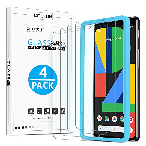 OMOTON [4 Pack] Screen Protector for Google Pixel 4, Tempered Glass/Alignment Frame/Scratch Resistant/Only Cover Display Area