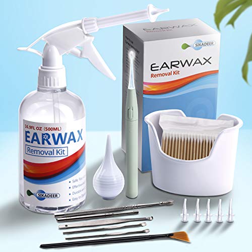 Ear Wax Removal Kit, SIKADEER Ear Cleaner for Humans Ear Wax Removal Tool,Visible Ear Wax Remover,Ear Irrigation Flushing System with Lighted Ear Pick,Curette Kit,Basin,Syringe,Disposable Tips,etc.