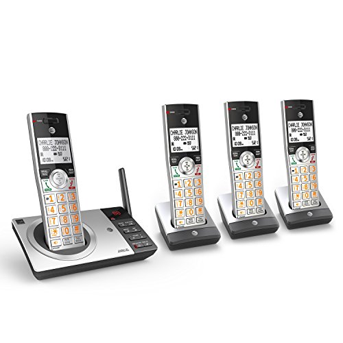 AT&T DECT 6.0 Expandable Cordless Phone with Answering System, Silver/Black with 4 Handsets