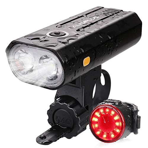 AUOPLUS USB Rechargeable Bike Lights, 2 LED Bicycle Lights Front and Back, 800 Lumen Ultra Bright Headlight and Rear Taillight Set, 5 Modes Road/Mountain Cycling Safety Lights for Men Women Kids