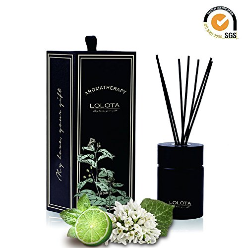 LALATA Reed Diffuser Essential Oil Sandalwood Jasmine Scent in Gift Box,Natural Scented Long Lasting Fragrance Oil for Aromatherapy and Air Freshener