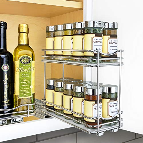 Lynk Professional Slide Out Double Spice Rack Upper Cabinet Organizer, 4-1/4', Chrome