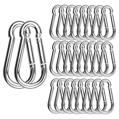 30 Pack Spring Snap Hook, Carabiner Clip Galvanized Steel, Silver Quick Link Clip Keychain for Camping, Hiking, Outdoor and Gym, Small M5 Carabiners for Dog Leash & Harness