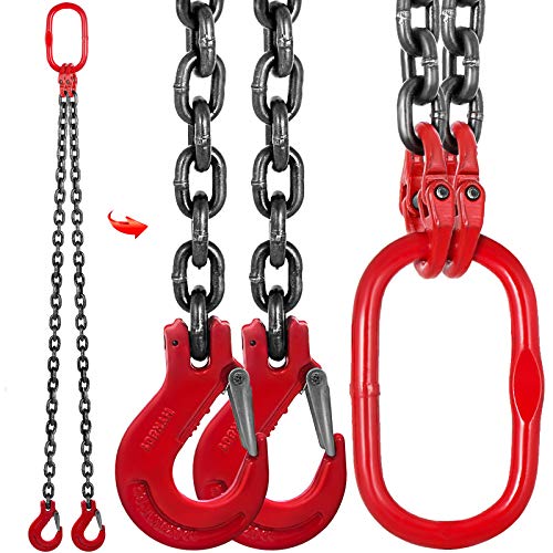 Mophorn 5FT Chain Sling 0.31In x 5Ft Double Leg with Grab Hooks Sling Chain 3T Capacity Double Leg Chain Sling Grade 80 (0.31In x 5Ft Double Leg Sling)