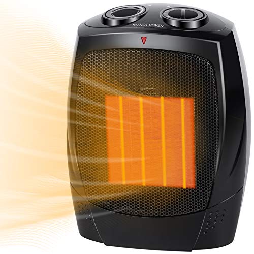 Ceramic Space Heater, 750W/1500W Portable Electric Heater with Adjustable Thermostat, Normal Fan and Safety Tip Over Switch, Black