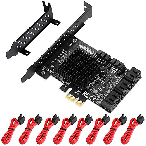 MZHOU PCIe SATA Card 8 Port, with 8 SATA Cables and Low Profile Bracket, 6Gbps SATA 3.0 PCIe Card,Support 8 SATA 3.0 Devices, Built-in Adapter Converter for Desktop PC