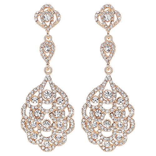 mecresh Wedding Teardrop Dangle Earrings Crystal Rhinestone Beaded Chandelier Earrings for Brides Gold