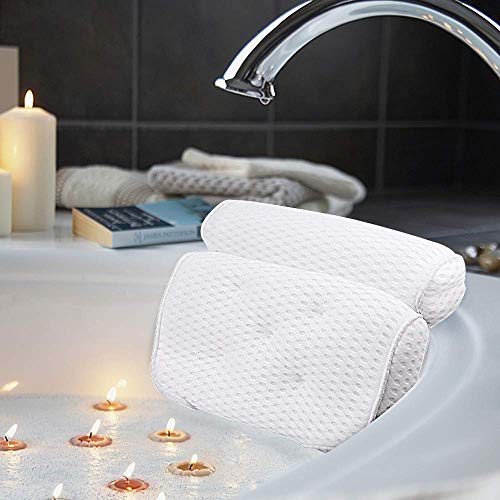 AmazeFan Bath Pillow, Bathtub Spa Pillow with 4D Air Mesh Technology and 7 Suction Cups, Helps Support Head, Back, Shoulder and Neck, Fits All Bathtub, Hot Tub, Jacuzzi and Home Spa