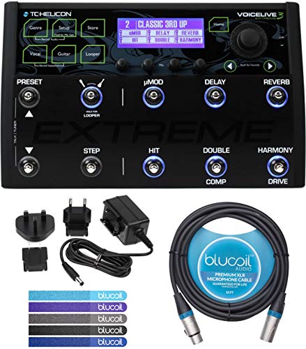 TC Helicon VoiceLive 3 Extreme Vocal Effects Processor Bundle with External Power Supply, Blucoil 10-FT Balanced XLR Cable, and 5-Pack of Reusable Cable Ties