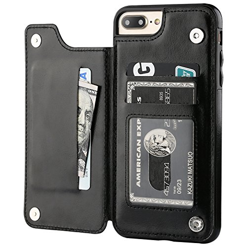 iPhone 7 Plus iPhone 8 Plus Wallet Case with Card Holder,OT ONETOP Premium PU Leather Kickstand Card Slots Case,Double Magnetic Clasp and Durable Shockproof Cover 5.5 Inch(Black)