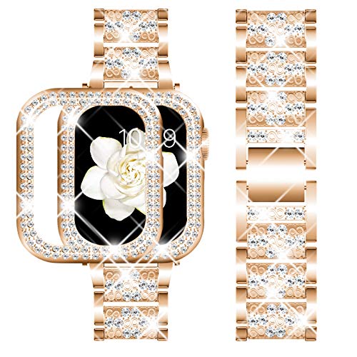 DABAOZA Compatible Apple Watch Band 38mm with Case, Bling Women Girl Dressy Crystal Band with Shiny Protective Bling Bumper Frame Cover for iWatch Series 3/2/1 (Rosegold, 38mm)