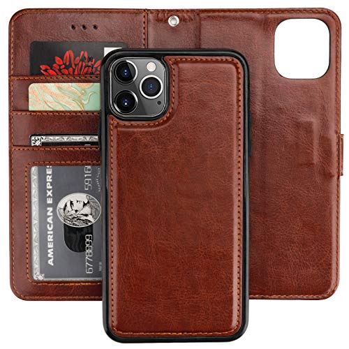 Bocasal iPhone 11 Pro Max Wallet Case with Card Holder PU Leather Magnetic Detachable Kickstand Shockproof Wrist Strap Removable Flip Cover for iPhone 11 Pro Max 6.5 inch (Brown)