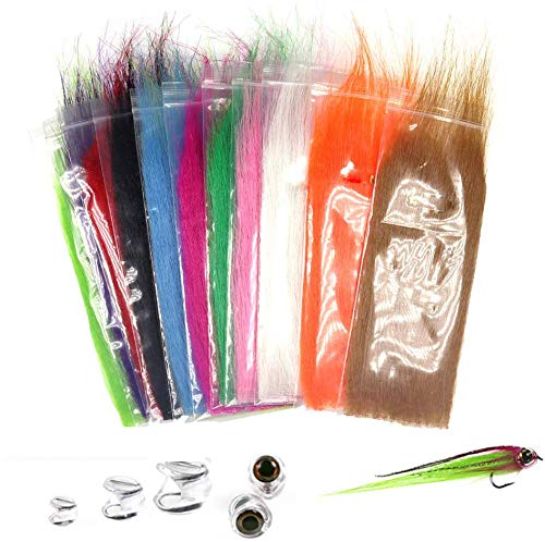 Greatfishing 12packs Mix Color Long Fiber Fly Tying Materials Craft Fur Streamer Bait Fish Fly Tying Material Furable Fiber Furable Soft Synthetic Fiber Bait Fish Salt Water Patterns Tail and Wing